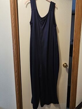 Cuddl Duds Wide Leg Flexwear V-Neck Jumpsuit, Navy Blue, Size XL Tall